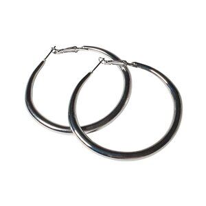 Metal Hoop Earrings Women Thick Ring Fashion Silver Tone Jewelry Costume 2.25 In